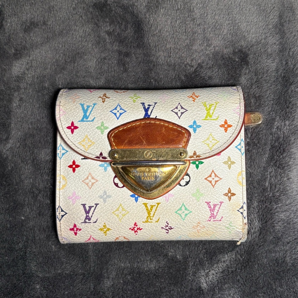 Louis Vuitton x Takashi Murakami Monogram Multicolore Joey Wallet White Litchi - Picture 11 of 11